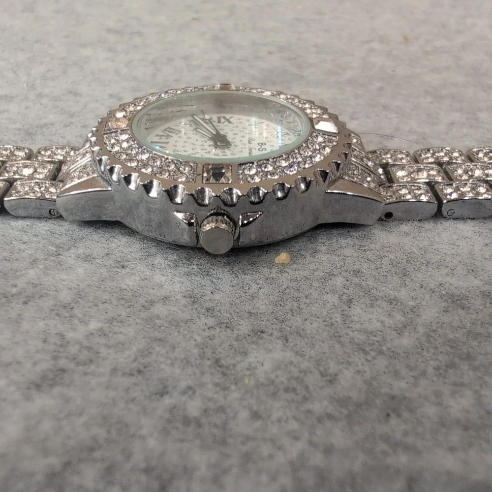 Women's Blue Sense Rhinestone Watch Roman Numerals Silver Tone Band Crystal‎